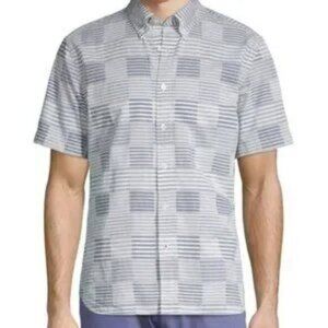 BROOKS BROTHERS Red Fleece mens short sleeve button down blue box print